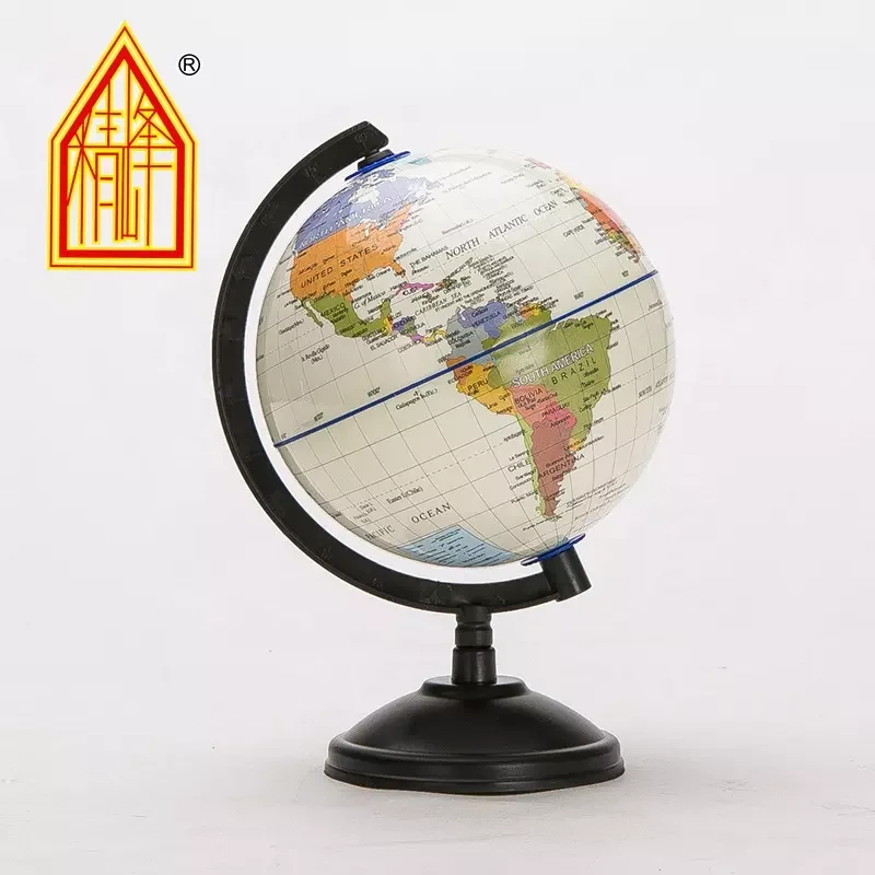 Low MOQ custom white geography globe toy with black metal stand