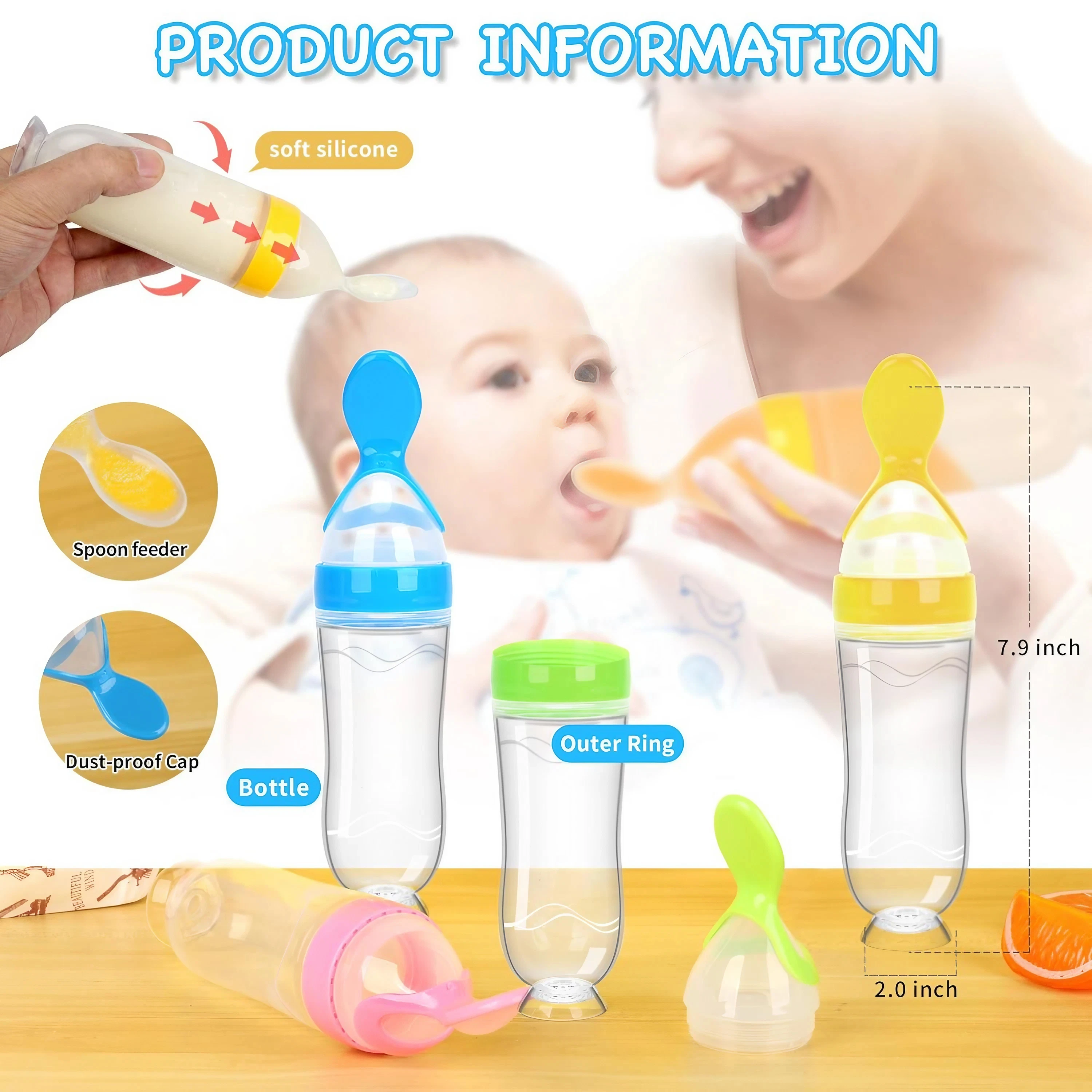 Newborn Feeding Spoon Squeeze Feeder Silicone Baby Fruit Feeder Pacifier Baby Bottles Solid Feeding Spoon Squeeze Feeding Bottle