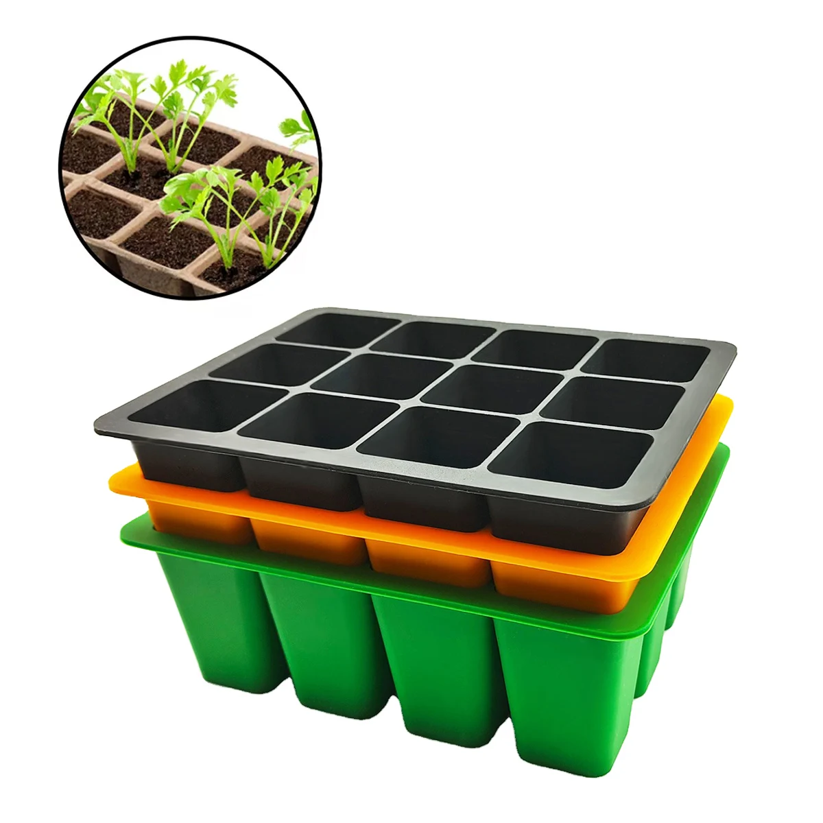 12 Cells Reusable Silicone Agricultural Vegetables Plant Seeding Growing Starter Nursery Kit Trays Planting