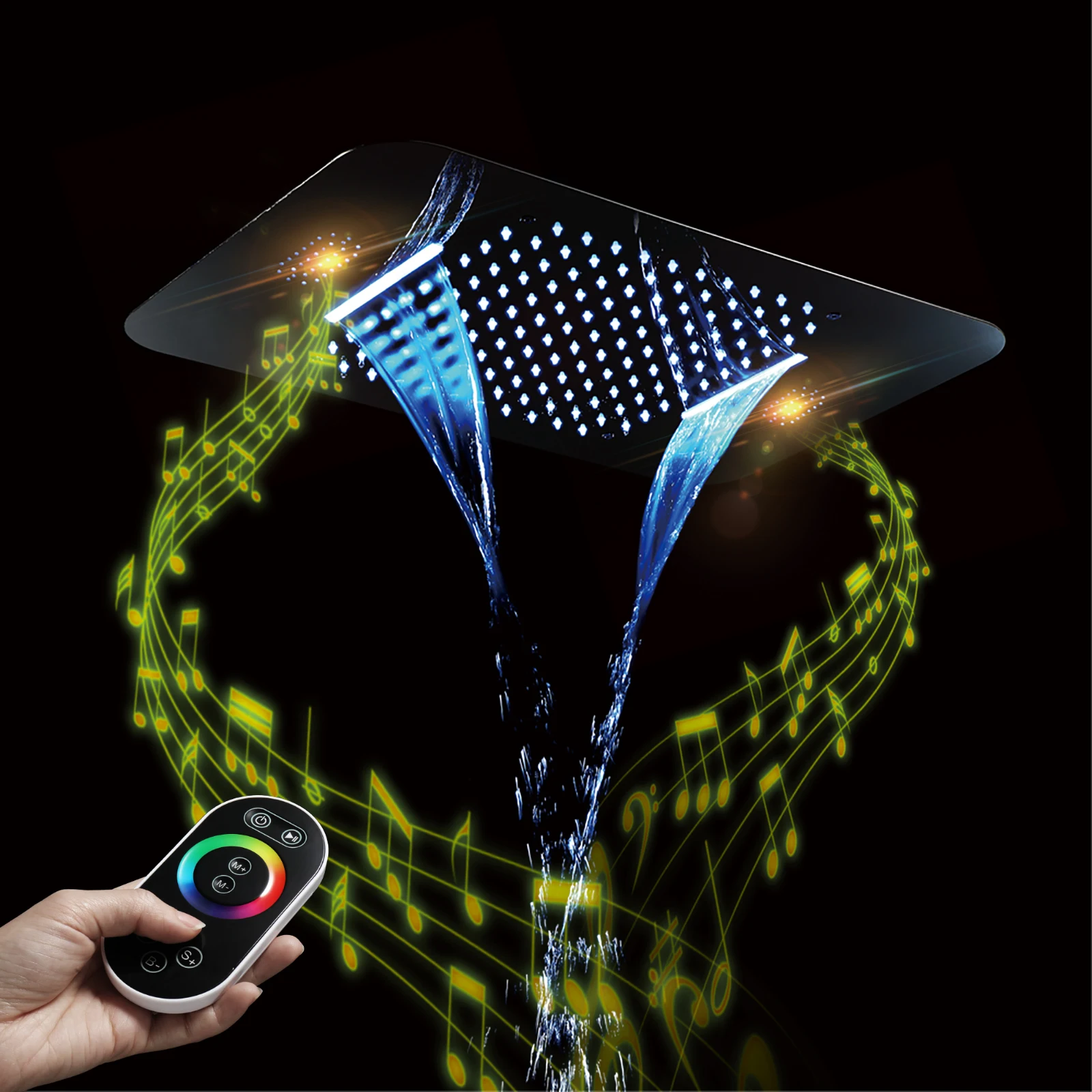 ceiling  23*15 inch LED Music System Rain and Waterfall Shower Faucet telephone Thermostatic Shower Mixer Set