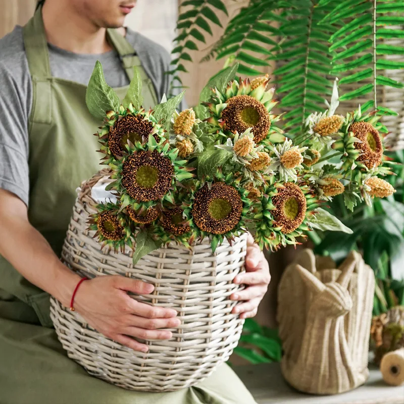 Nordic two heads sunflower artificial sunflower artificial flower decoration living room wedding home decoration flower