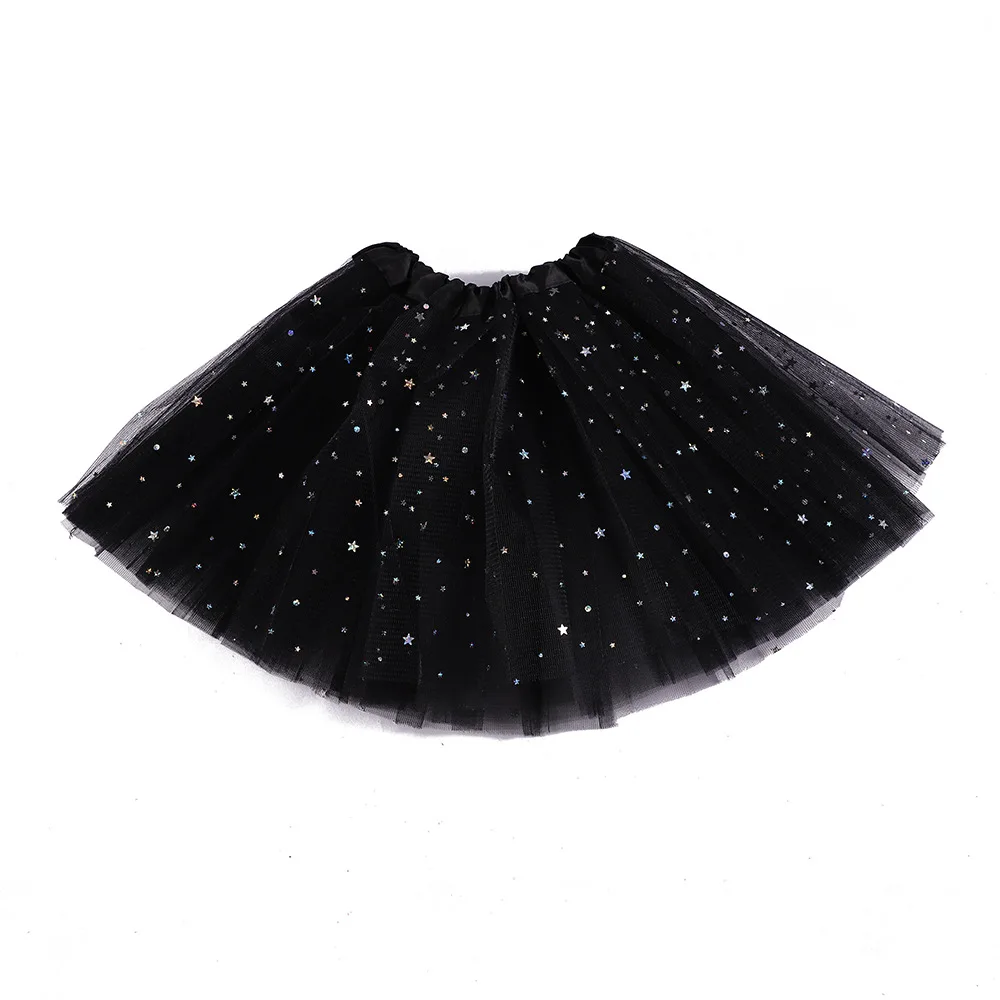 Classic Three Layers Mesh Puffy Short Dress Skirt Girl Sequin Ballet Tutu Skirts for Kid Princess Girl Party Costume Performance