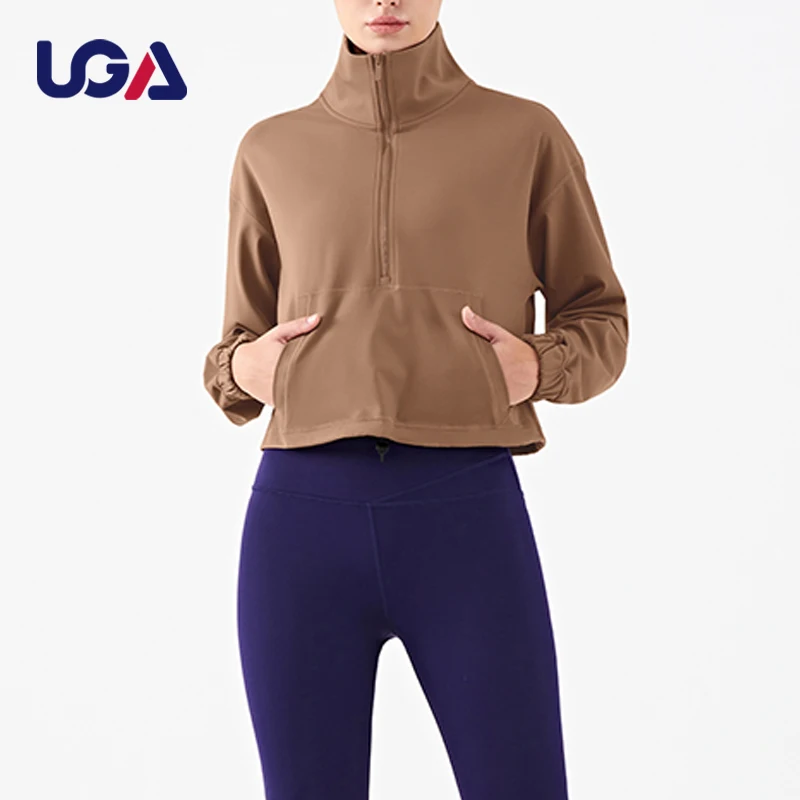 High Elastic Ladies Activewear Running Stand Collar Thick Sports Jacket Womens Solid Autumn Outdoor Zip Up Yoga Top Jacket
