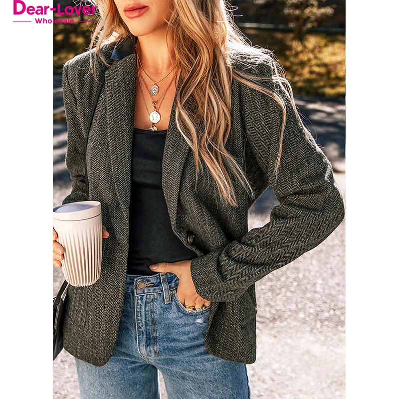 Dear-Lover Private Label High Quality Autumn Coat Twilled Single Breasted Lapel Blazers Ladies Women