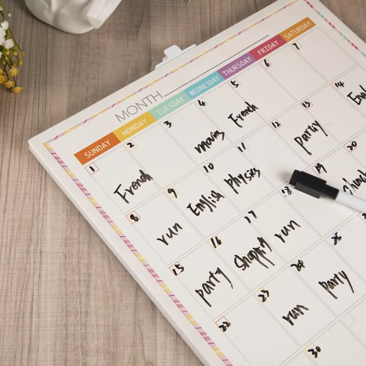 18x12 inch plastic frame  Magnetic Custom  Printing Dry Erase School White Board  Monthly Planner  with whiteboard marker