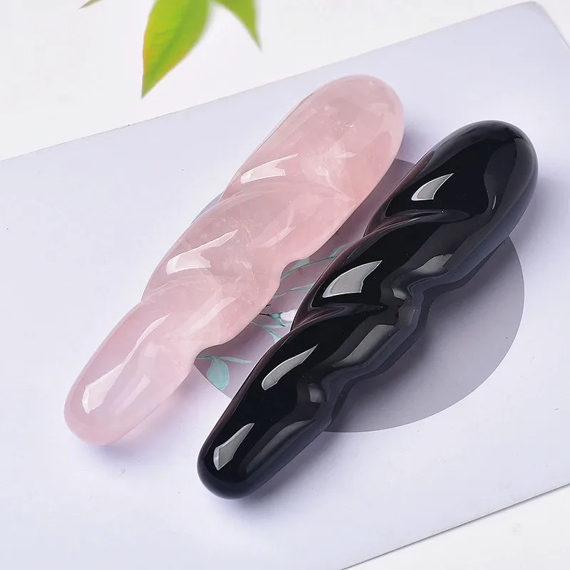 Natural Crystal Massage Stick Spiritual Healing Spiral Obsidian Yoni Wand Woman Body Massager Bar for Gift
