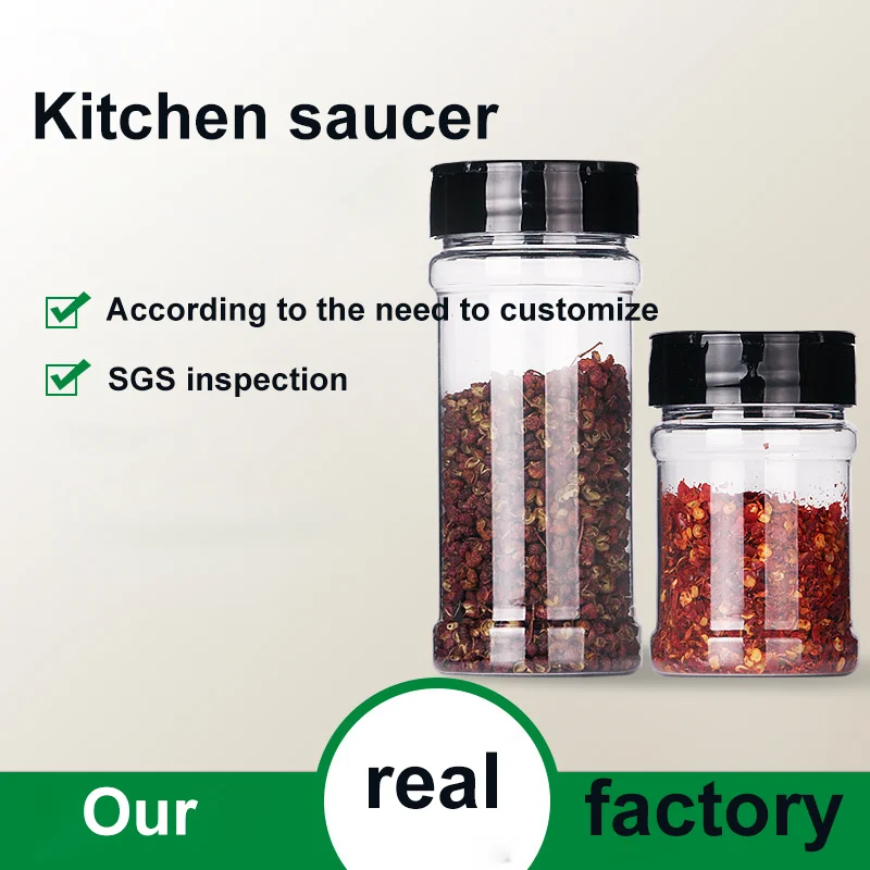 Seasoning Storage Box pepper container custom PET plastic Transparent Salt shaker Condiment bottles Cruet Kitchen herb spice jar