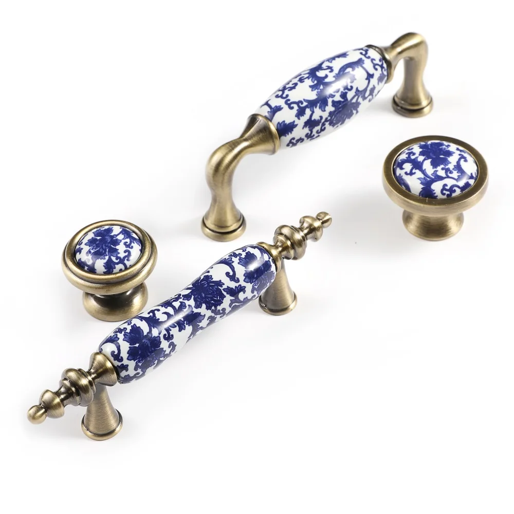 Antique Copper Porcelain Furniture Handle Pull Knob Chinese Distressed Antique Brass Zinc Cabinet Handle Kitchen Hardware