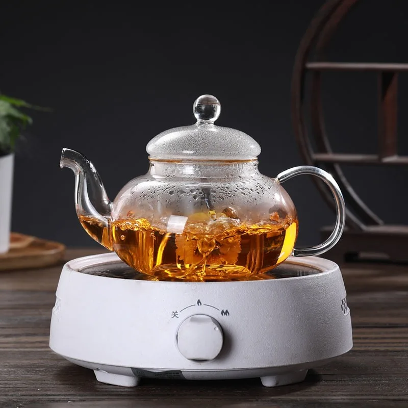 
Borosilicate Gongfu Tea Flowering Glass Teapot Set with 6 cups and pot warmer 