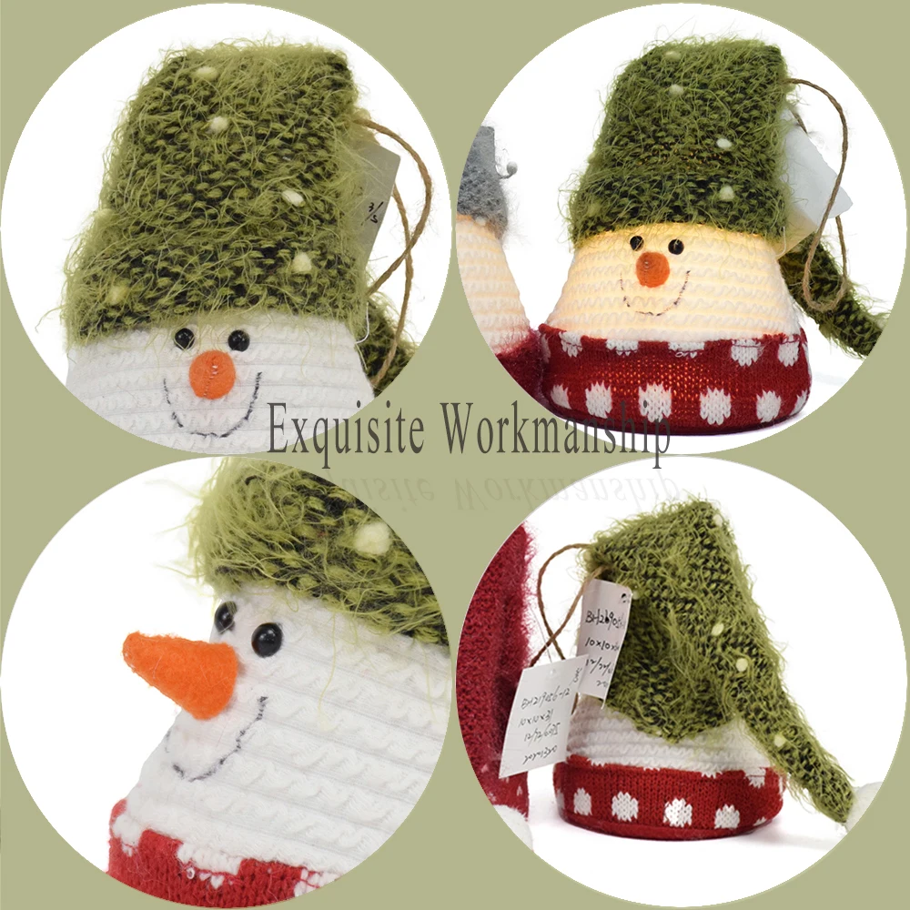 New Christmas Snowman Gray Red Green Plush Snowman Gifts Xmas Hanging or Table Decorative Snowman with LED Lighting