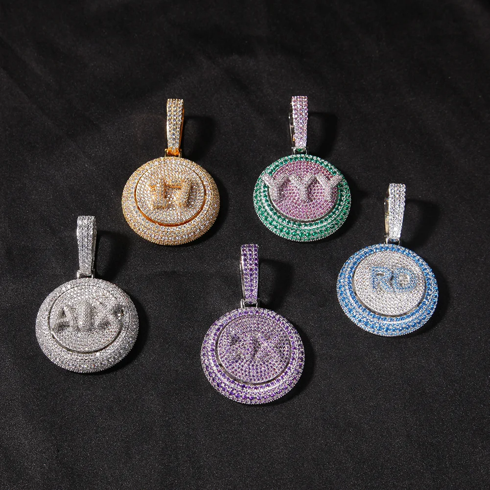 Custom Initial Combined Letter Rotatable Pendant Chain Necklace