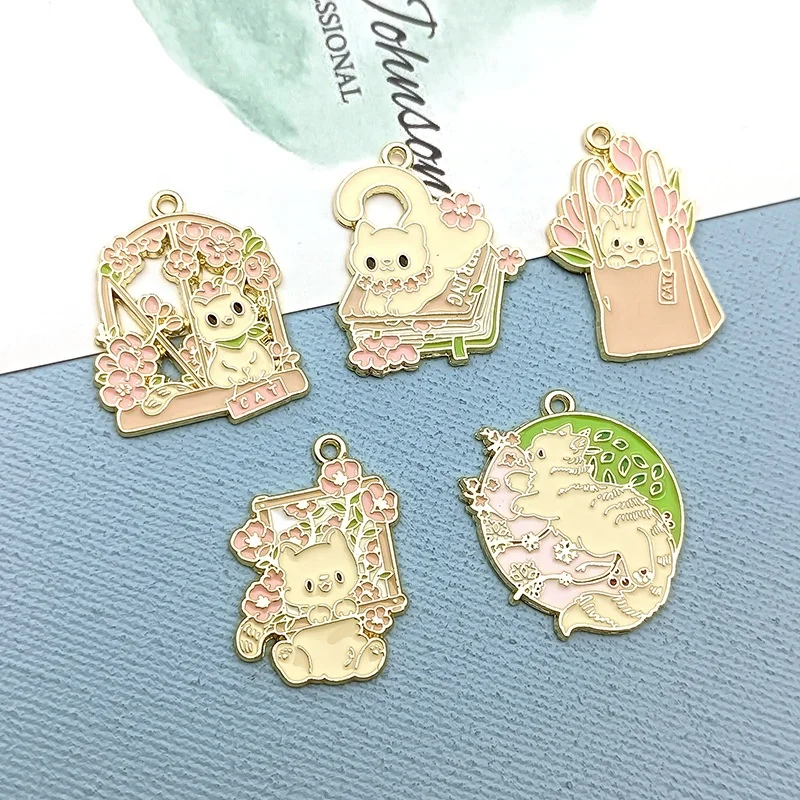 Cute Cat flower basket Flower Cat Pendant diy Alloy Jewelry Accessories Earrings Necklace Pendant Key chain pendant accessories