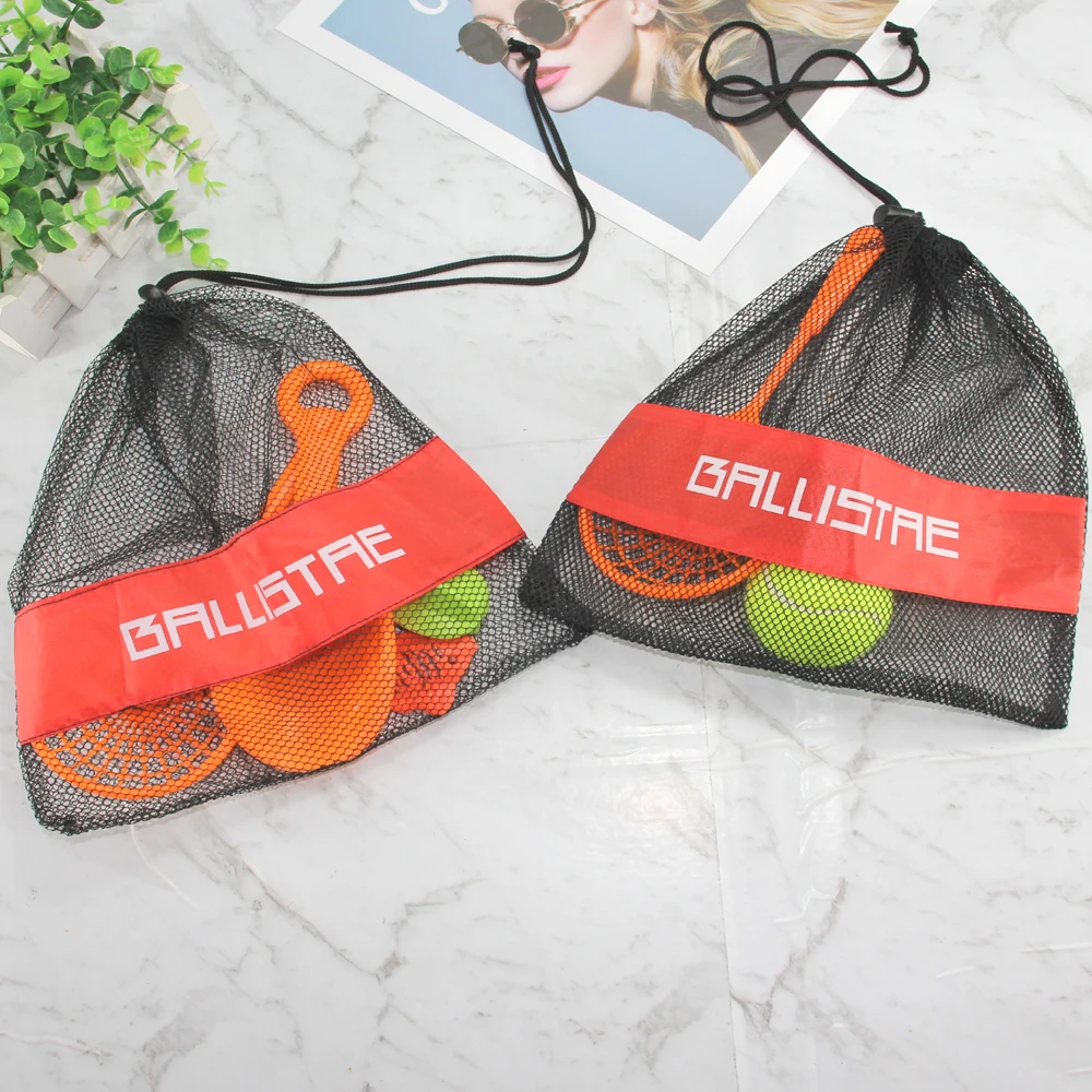 Large Custom Beach Sports Nylon Mesh Bags with Drawstring Black and Red Stitching for Shoes Wholesale Comes with Custom Logo