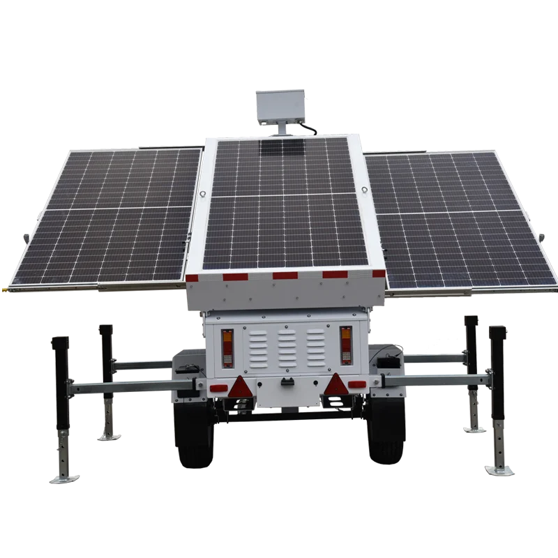 solar powered mobile CCTV trailer solar surveillance tower electricity generation controlled by phone