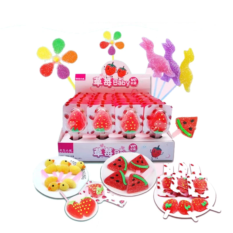 fruit flavor sunflower shaped sugar coated jelly gummy  lollipop candy wholesale