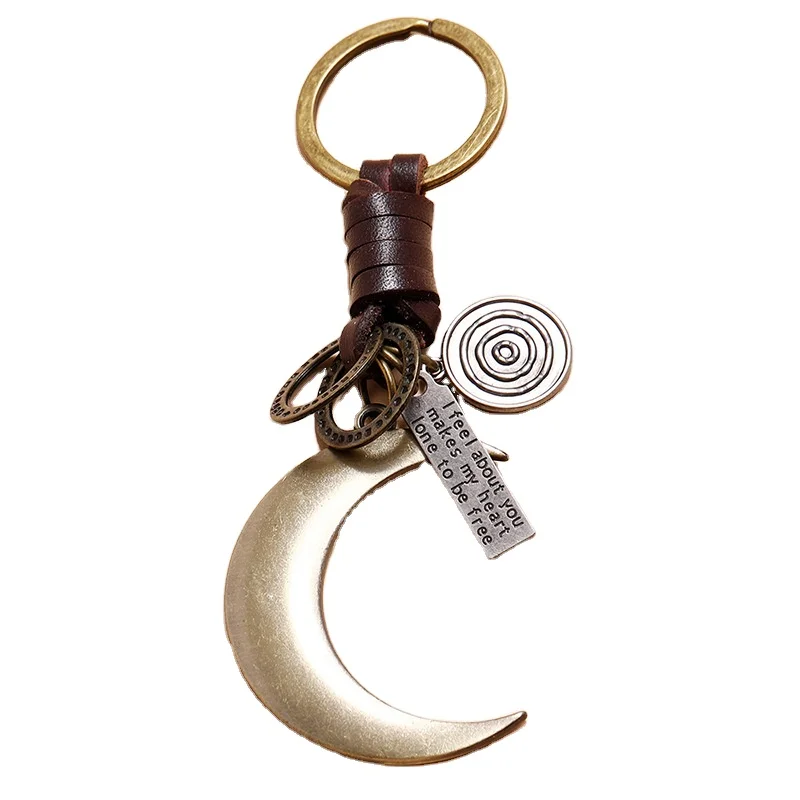 
Sickle Moon Metal Pendant Key Ring Leather Moon Leather Keychain For Decoration 