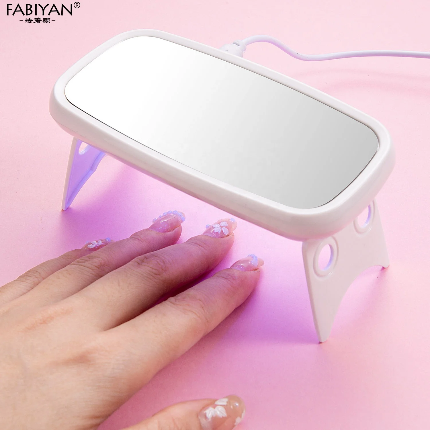 64W Mini Portable USB Rechargeable Gel UV Nail Dryer 8 LEDs Nail Lamp with Mirror