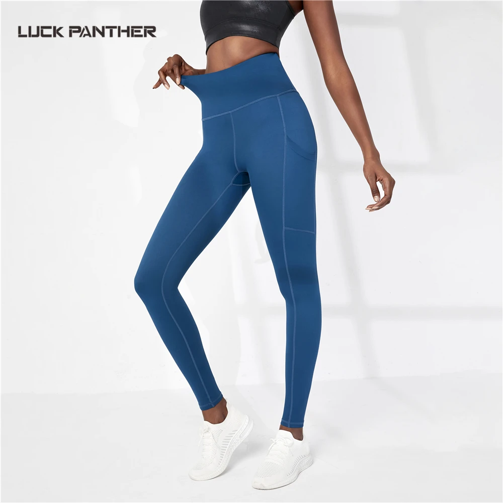 Low MOQ Women Solid Color Workout Leggings High Waist Pocket Leggings In Dark Blue Push Up Fitness Yoga Pants