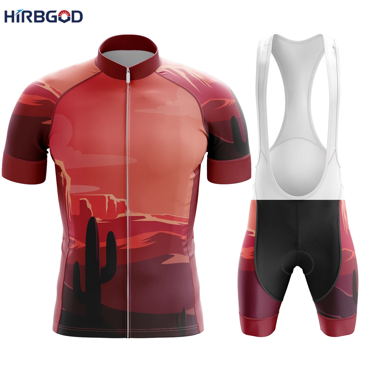 HIRBGOD Mens Egyptian National Cycling Team Bicycle Jersey Set Outdoor Full Zipper Cycling Wear  Classic Bib Short