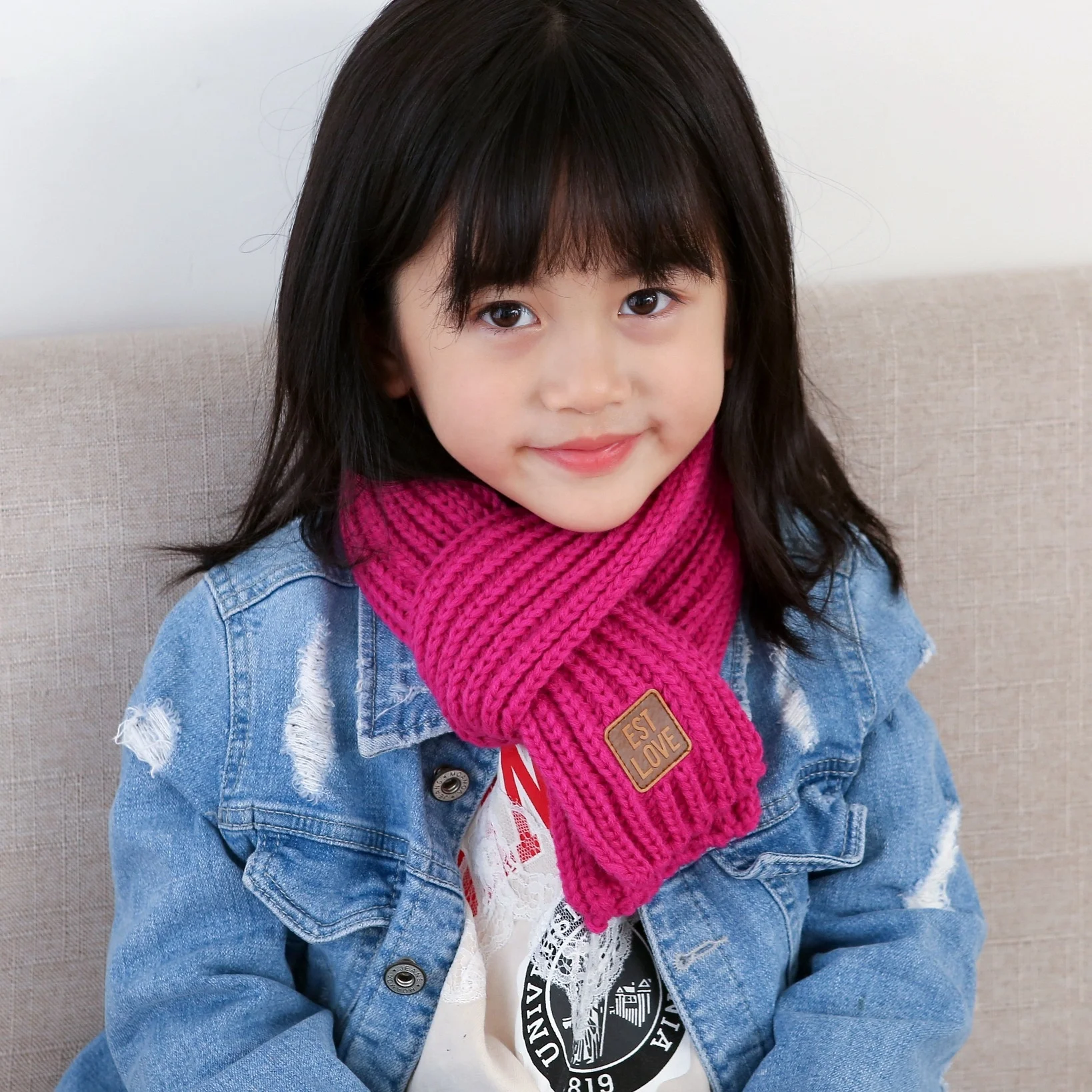 
Factory Direct Supply Winter Thick Warm Knitted Children Baby Acrylic Wool Toddler Girl Muffler Scarf Custom Wholesale 