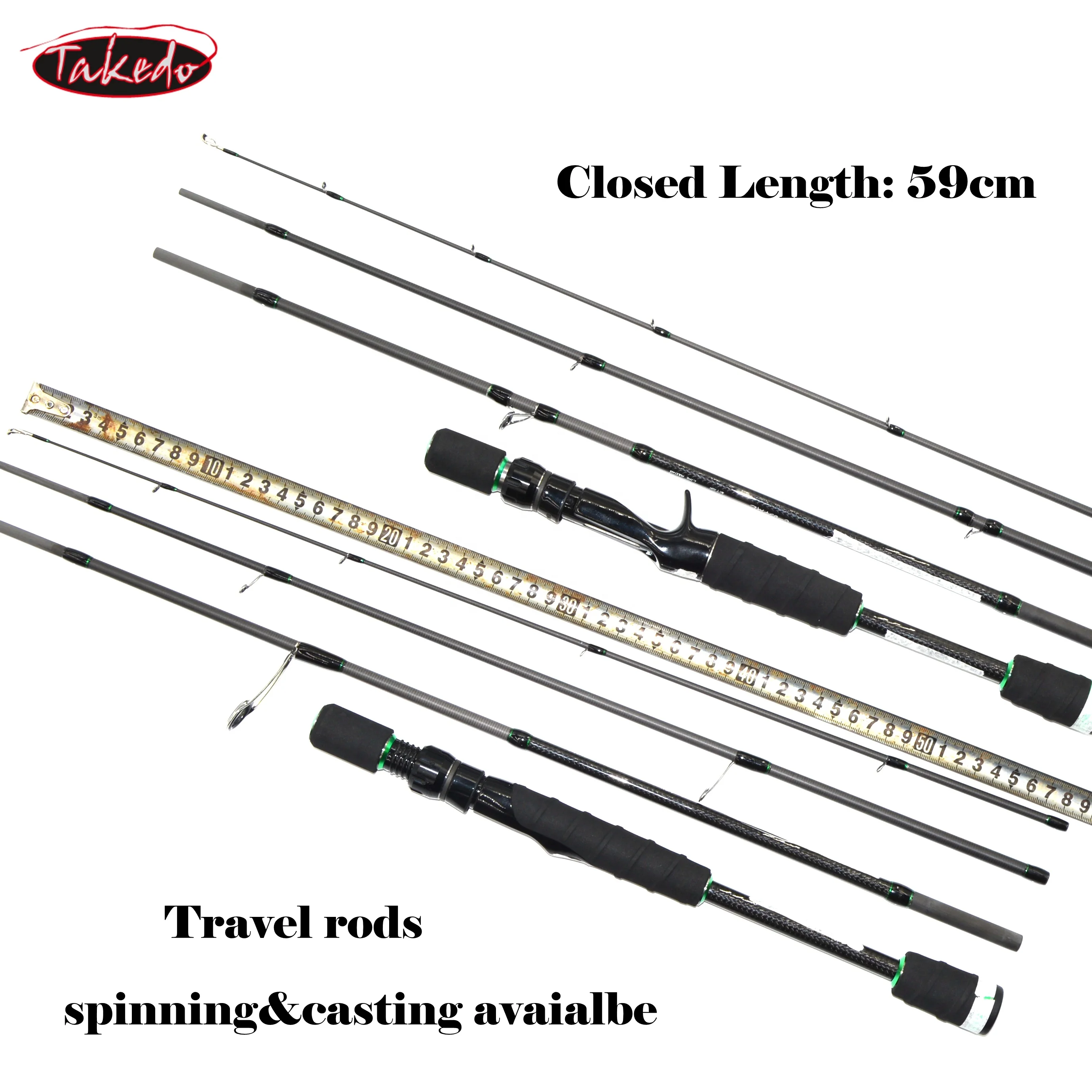 TAKEDO IM8 Carbon Fiber OEM 4 Sections Handle Joint Spin Ning Casting Fuji Guide Travel Fishing Rods