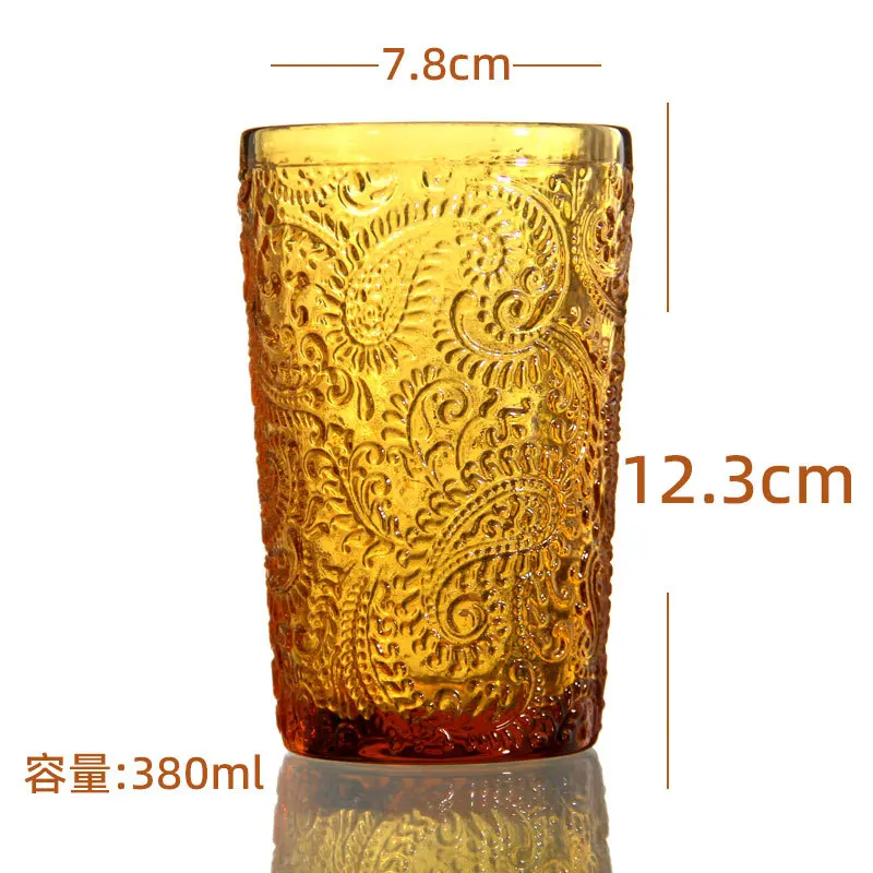 wholesale Mexico Embossed green amber water cup colored Goblet red wine glass Vintage Wine Glasses