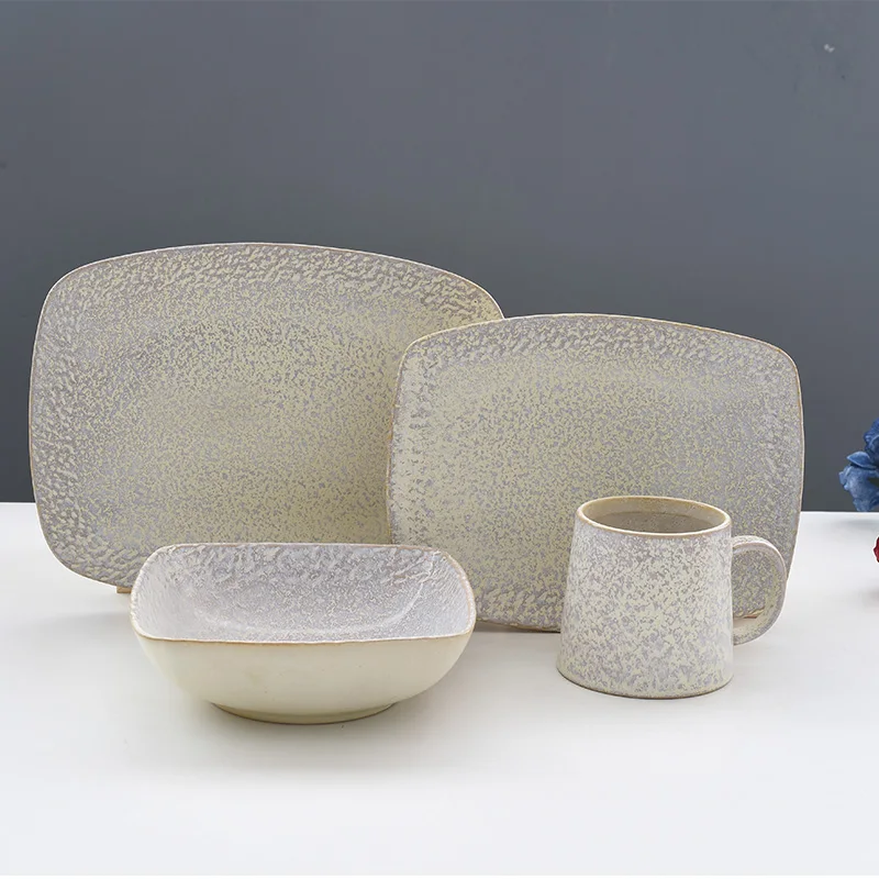 Hand made Fancy Unique creative dinnerware tableware set rectangle plate bowl cup for restaurant can be purchased separately