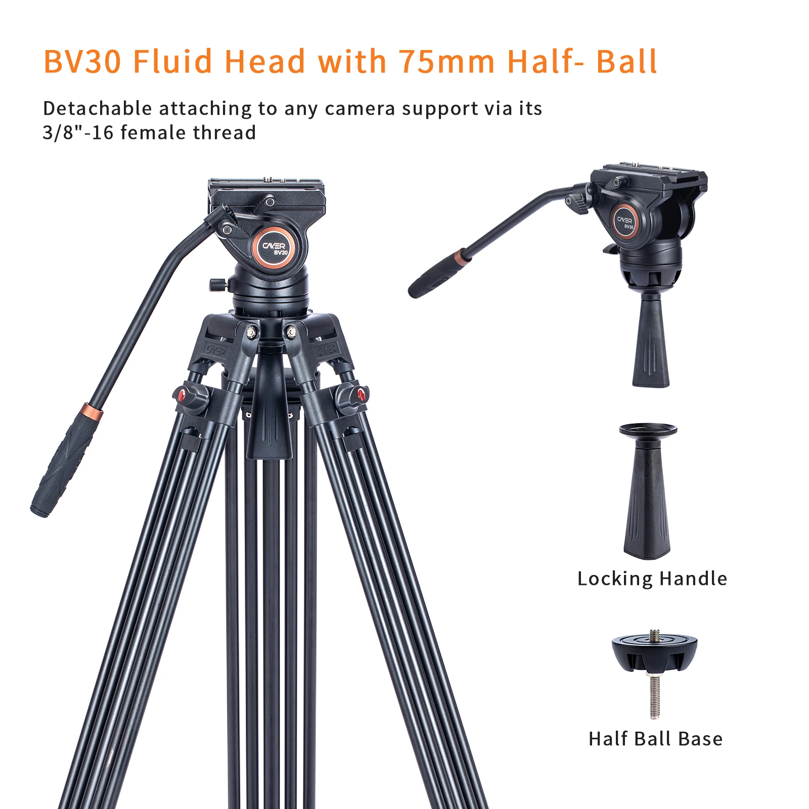 Cayer BV30 hot selling aluminum heavy duty video camera professional tripod with fluid head