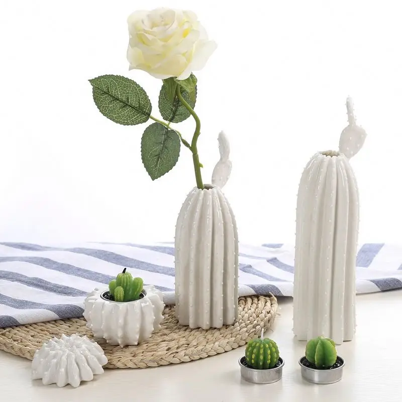 
Amazon Top Sale Ceramic Porcelain Cactus Shapes Vase For Home Table Decoration 