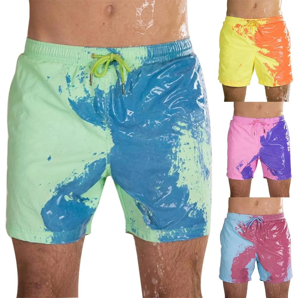 Color-changing Beach Shorts Men Quick Dry Tie Dye Swimwear Beach Pants Warm Color Discoloration Shorts Swim Surfing Board Shorts