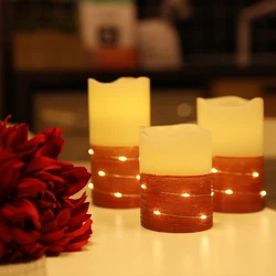 Set of 3 flameless battery operated flickering timer led paraffin wax candle