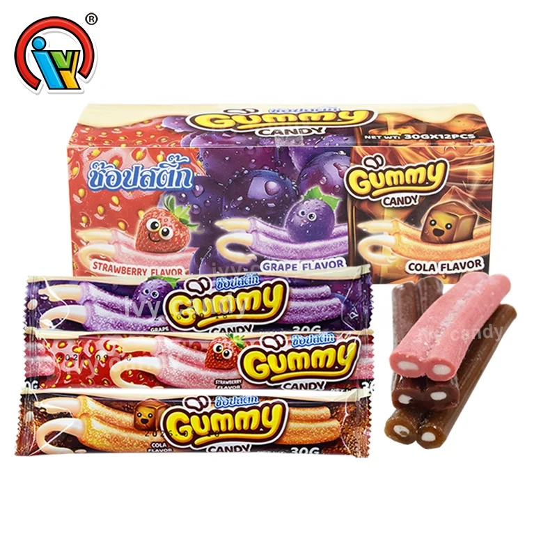 Halal twins sour gummy candy stick filled sour powder candy