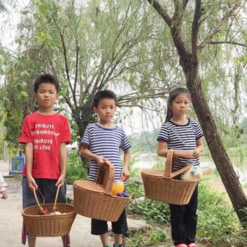 wicker plastic small plastic basket for vegetables shopping hamper basket with handle cleaning egg storage picnic willow rattan woven baskets