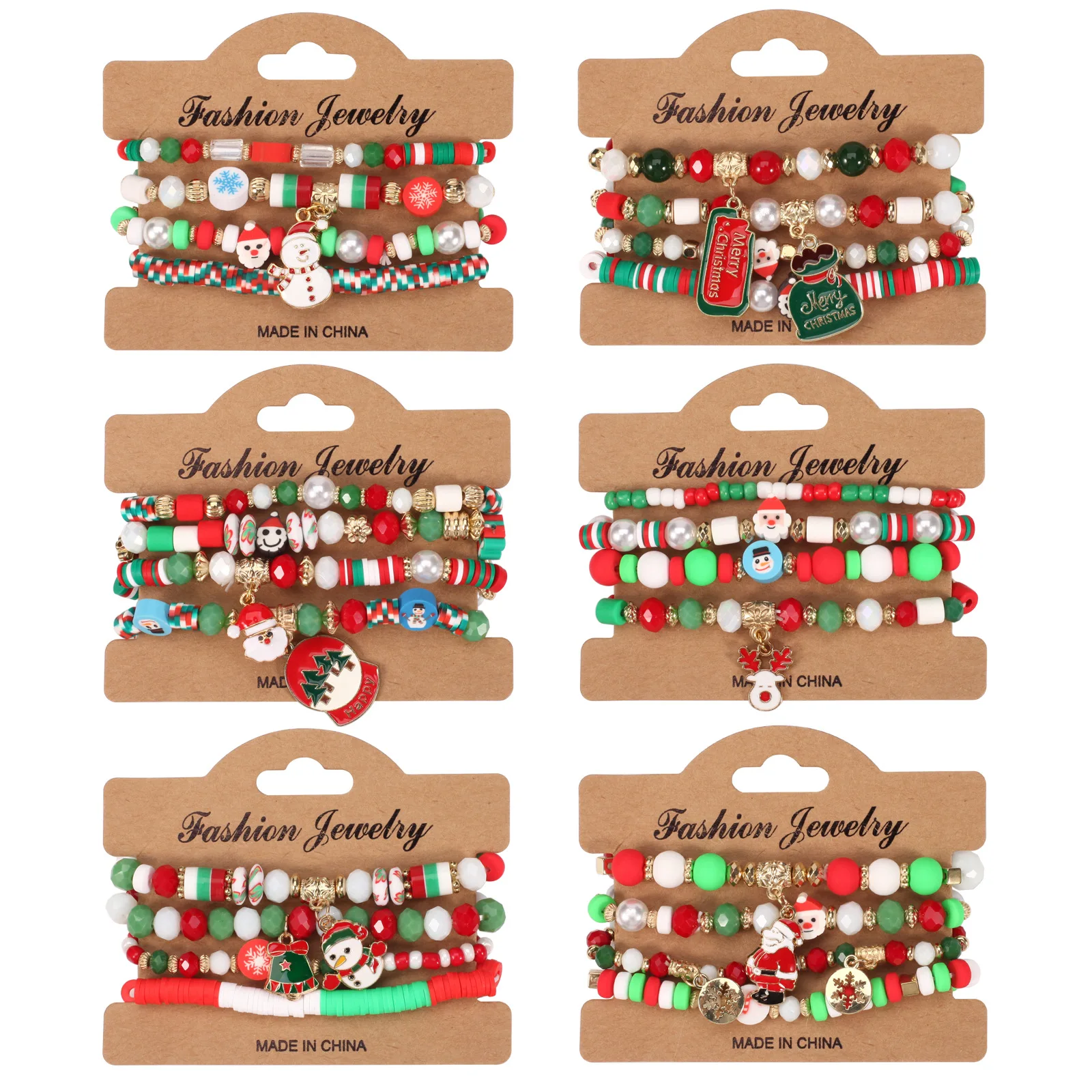 Wholesale Christmas Beaded Bracelet Snowman Christmas Tree Old Man Antlers Gift Pendant Bracelet