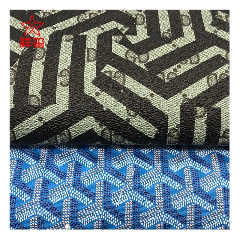 Print leather  check design PVC synthetic leather woveng backing for bag and cosmetic case