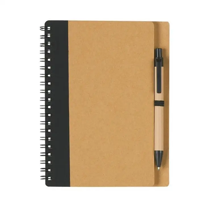 Hardcover Notebook with pen Wholesale Custom Eco Friendly A5 Kraft Paper Spiral Notebook with Lined Printing Spiral Binder