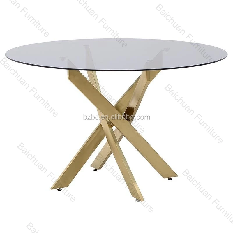 2024 new model golden and silver color  round table stainless steel coffee table living room furniture glass top center table