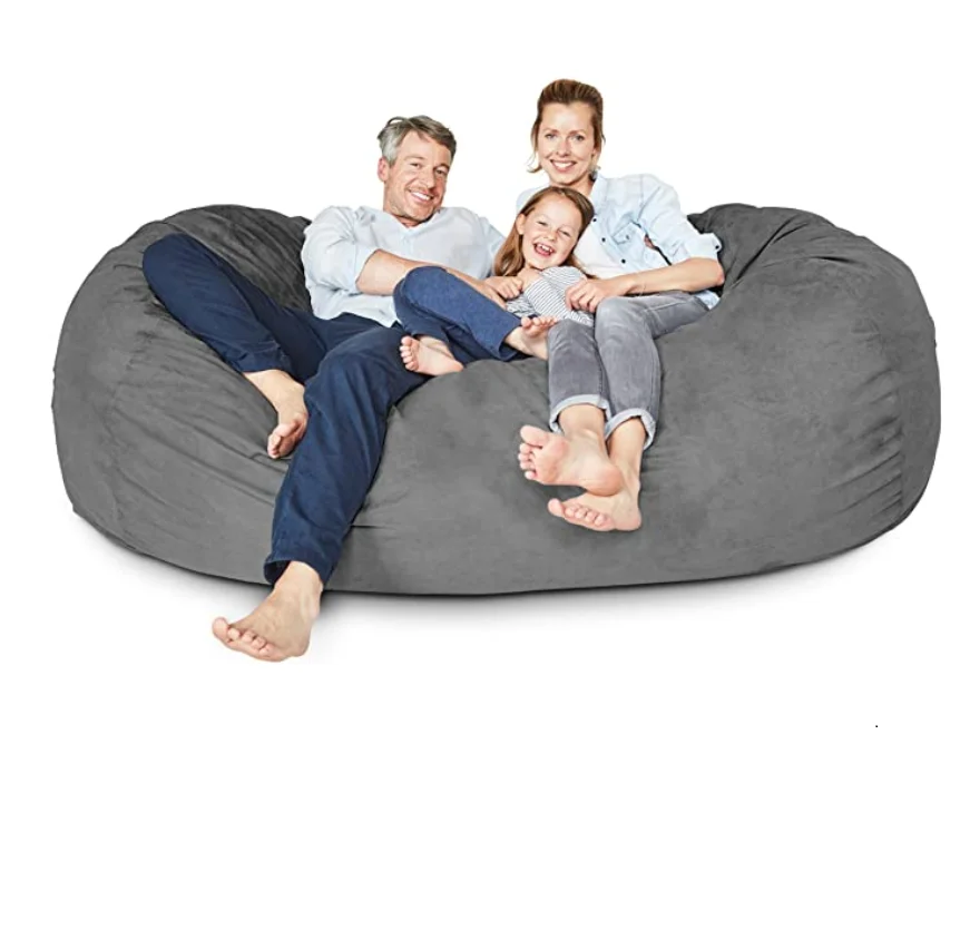 Роскошный 7-футовый Кресло-мешок с микрозамшевым покрытием темно-серый, машинная стирка большой размер диван и гигантский шезлонг мебель для Ki