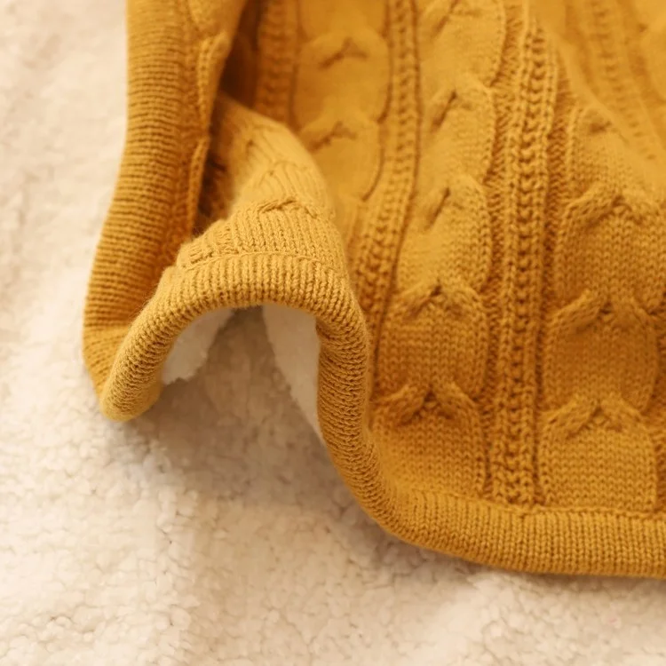 
Custom khaki Pure original cotton cable knit pattern warming double layer blanket for winter autumn 