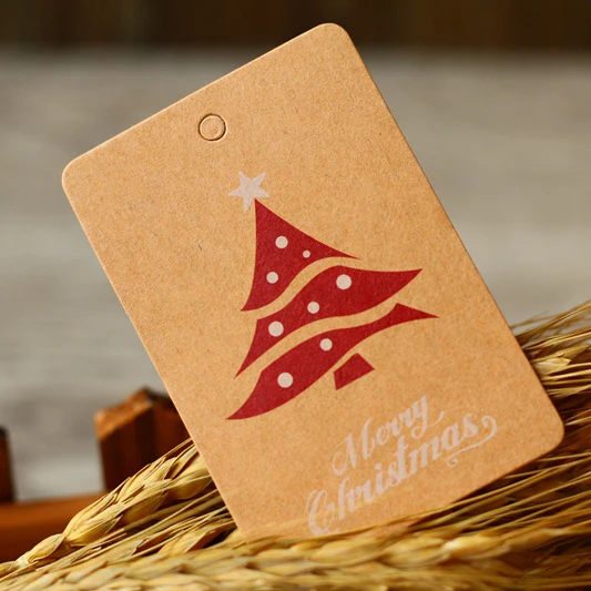Die cut Christmas kraft paper hang tag customized luxury printed logo clothing seal tags
