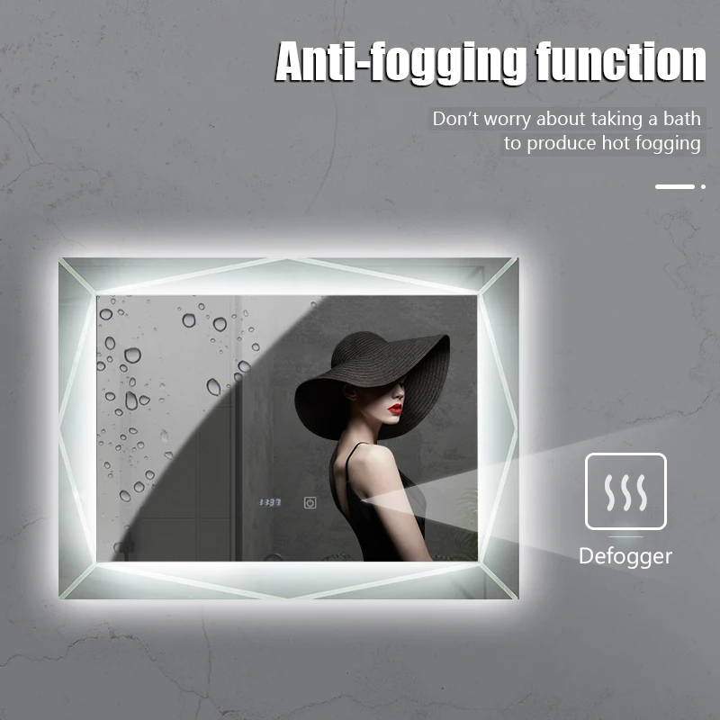 Smart Touch Screen Bathroom Defogger Anti-water Led Mirror With Time And Temperature