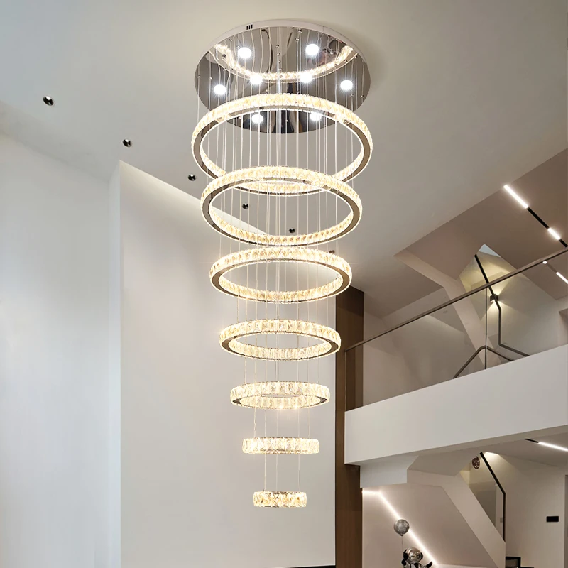 2024 Contemporary Hanging Decorative Ceiling Pendant Lights  Modern Design Circle Ring  Long Led Chandeliers For Vila Hotel