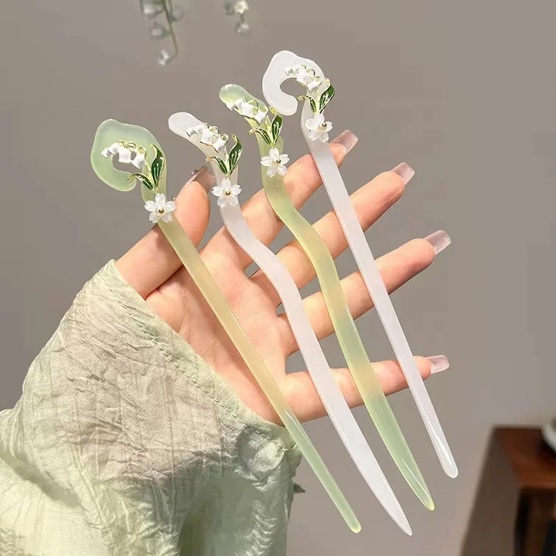 Vintage hanfu accessories summer women girls bun hair chop stick flower acetate hairpin hair pins chopsticks for hair