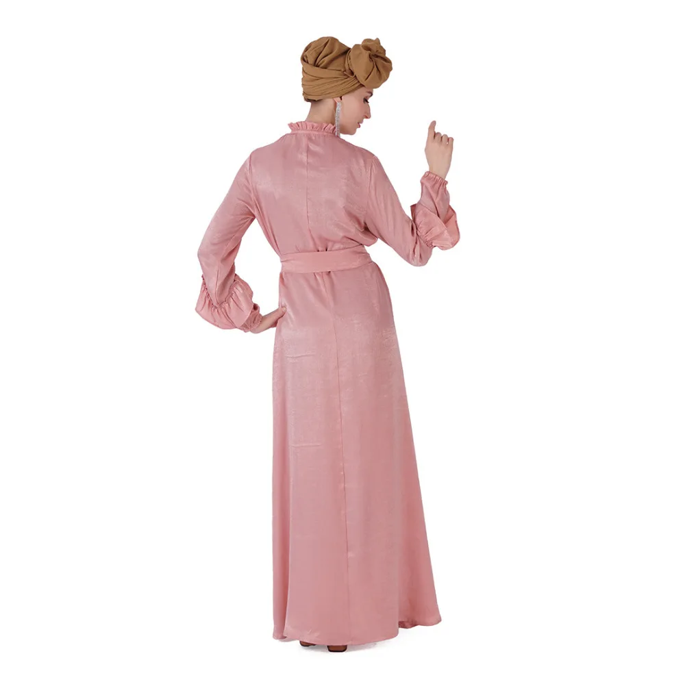 Simple Ruffle Sleeves Embroidery Open Abaya For Muslim Women Stylish Pearl Bead Lace Trim Abaya Muslim Dress For Women Dubai