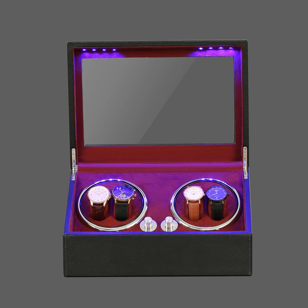 Luxury PU leather LED Watch winder 4 + 6 automatic 10 slots watch package winder