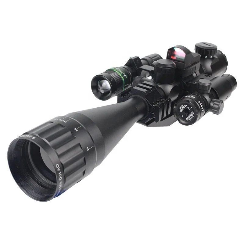 Combo Optical Scope 6-24x50+ Mini Red Dot Sight+Red Laser Sight +Flash Light Hunting Scope  Reflex Sight Scope