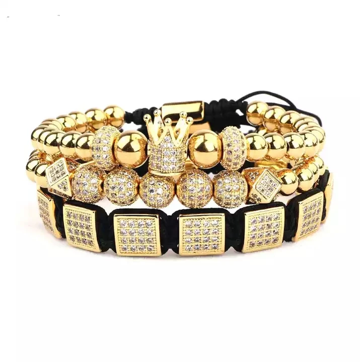 Классический дизайн CZ корона ювелирные изделия ручной работы из нержавеющей стали бусины регулируемый браслет набор