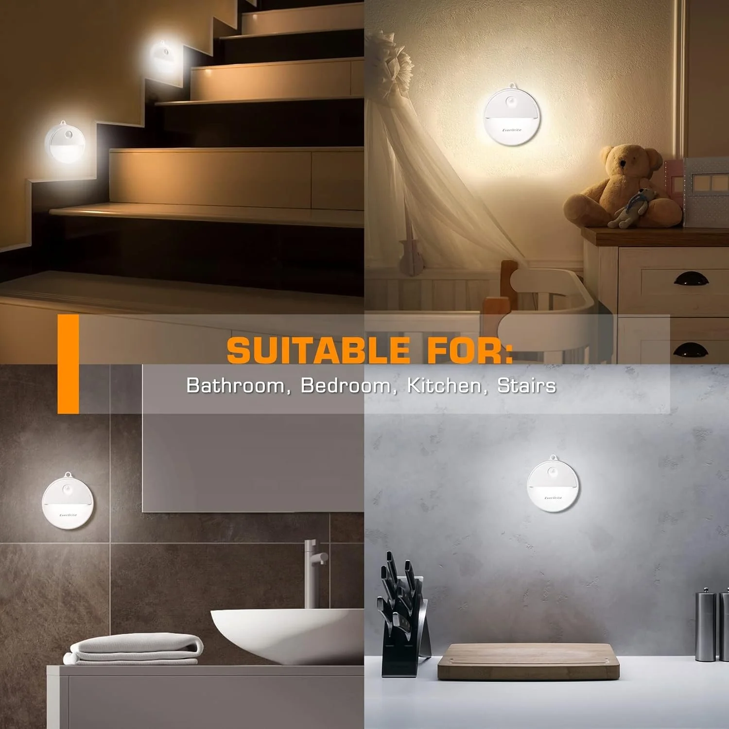 LED Motion Sensor Night Lights, Automatically On & Off, Cool White Motion Activated light for Kitchen, Bathroom, Stairs, Bedroom