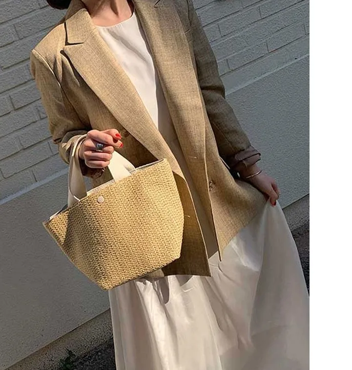 Luxury Bucket  Countryside Straw Weaving Summer Beach Holiday woven bag retro leisure portable Handbags