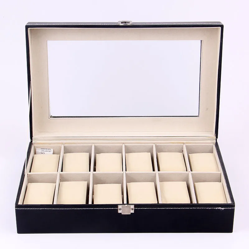 Оптовая продажа кожаная коробка для часов 12 сетки для покрытые фианитами с алмазным блеском, роскошный подарок Брендовые Часы хранения разного рода дисков